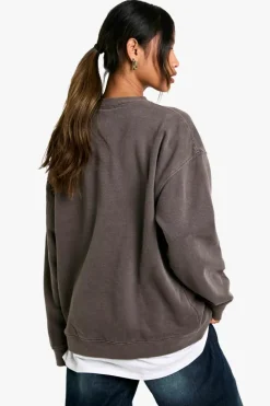 Sweatshirts|Hoodies & Sweatshirts*boohoo Brooklyn New York 86 Overdyed Oversized Sweatshirt chocolate
