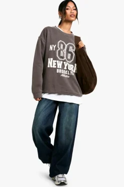 Sweatshirts|Hoodies & Sweatshirts*boohoo Brooklyn New York 86 Overdyed Oversized Sweatshirt chocolate