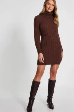 Jumper Dresses|Jumper Dresses*Quiz Cable Knit Jumper Dress Brown