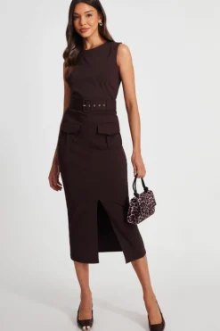 Midi Dresses*Quiz Cargo Split Front Midi Dress Brown