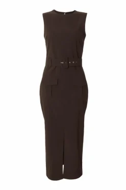 Midi Dresses*Quiz Cargo Split Front Midi Dress Brown