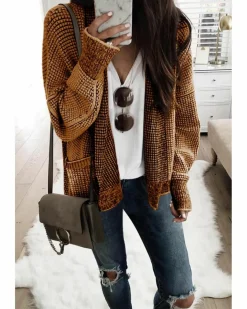 Cardigans*Azura Exchange Chunky Waffle Knit Oversized Collar Cardigan Brown
