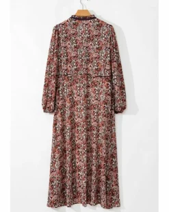 Midi Dresses*Azura Exchange Floral Print Split Front Tiered Frilled V Neck Midi Dress Brown