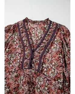 Midi Dresses*Azura Exchange Floral Print Split Front Tiered Frilled V Neck Midi Dress Brown