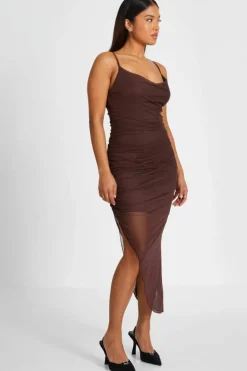 Bodycon Dresses*Quiz Petite Glitter Mesh Midaxi Dress Brown