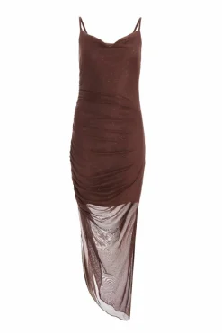 Bodycon Dresses*Quiz Petite Glitter Mesh Midaxi Dress Brown