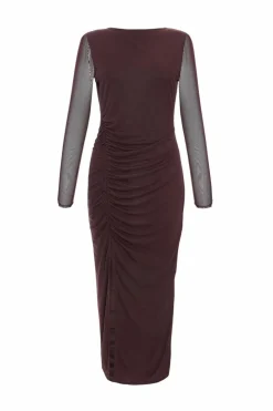 Bodycon Dresses*Quiz Petite Mesh Long Sleeve Midaxi Dress Brown