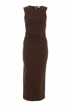 Midi Dresses*Quiz Ruched Midi Dress Brown