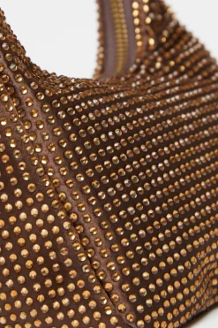 Handbags|Clutch Bags*Quiz Satin Diamante Bag Brown