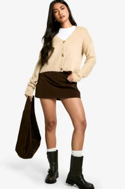 Cardigans|Knitwear*boohoo Brushed Knit Button Through Cardigan stone