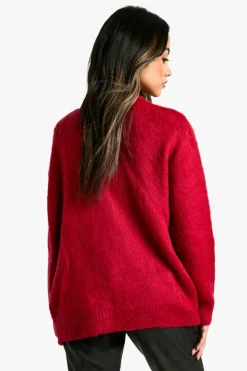 Cardigans*boohoo Brushed Knit Edge To Edge Cardigan red