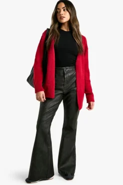 Cardigans*boohoo Brushed Knit Edge To Edge Cardigan red