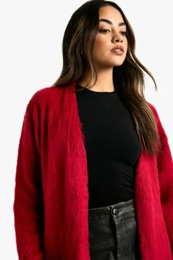 Cardigans*boohoo Brushed Knit Edge To Edge Cardigan red