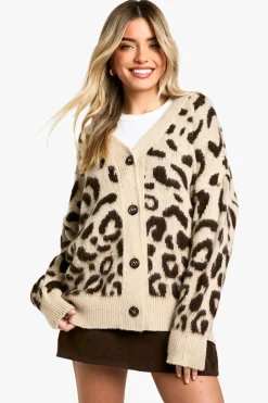Cardigans|Knitwear*boohoo Brushed Knit Boyfriend Cardigan leopard