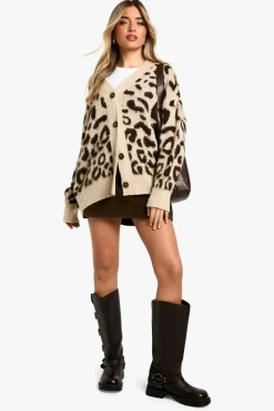 Cardigans|Knitwear*boohoo Brushed Knit Boyfriend Cardigan leopard