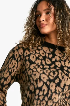Oversized Jumpers|Jumpers*boohoo Brushed Knit Oversized Crew Neck Jumper leopard