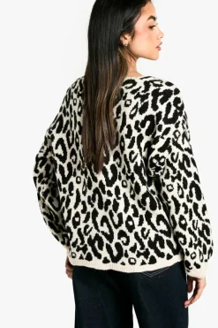 Cardigans|Jumpers & Cardigans*boohoo Brushed Knit Tie Front Leopard Cardigan mono
