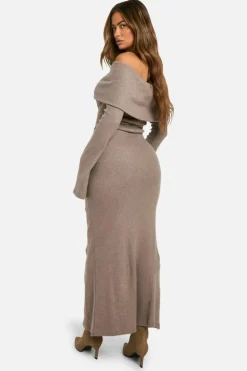 Maxi Dresses*boohoo Brushed Rib Bardot Maxi Dress taupe