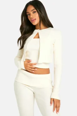 Knitted Tops*boohoo Brushed Rib Button Through Cardigan & Cami Top stone