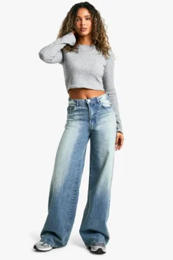 Long Sleeve Tops*boohoo Brushed Rib Crew Neck Long Sleeve Top grey marl