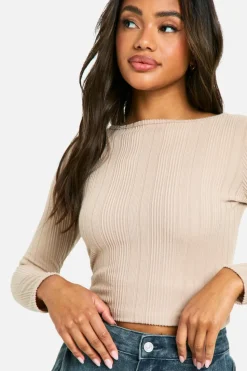 Long Sleeve Tops|Tops*boohoo Brushed Rib Crew Neck Long Sleeve Top stone