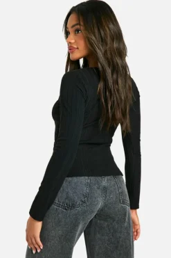 Long Sleeve Tops|Tops*boohoo Brushed Rib Crew Neck Long Sleeve Top black