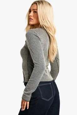 Long Sleeve Tops*boohoo Brushed Rib Exposed Seam Long Sleeve Top oatmeal