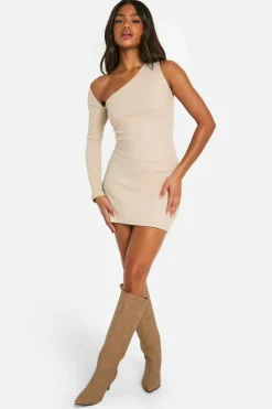 Bodycon Dresses*boohoo Brushed Rib Min One Shoulder Dress stone