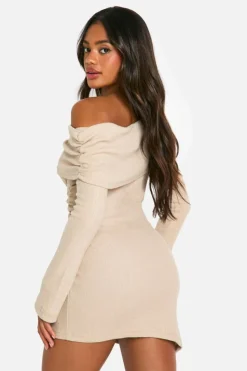 Bodycon Dresses|Mini Dresses*boohoo Brushed Rib Mini Long Sleeve Dress stone