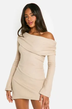 Bodycon Dresses|Mini Dresses*boohoo Brushed Rib Mini Long Sleeve Dress stone
