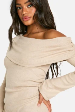 Bodycon Dresses|Mini Dresses*boohoo Brushed Rib Mini Long Sleeve Dress stone