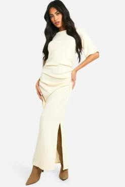 Maxi Dresses*boohoo Brushed Rib Ruched Maxi Dress cream
