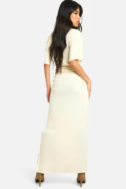Maxi Dresses*boohoo Brushed Rib Ruched Maxi Dress cream