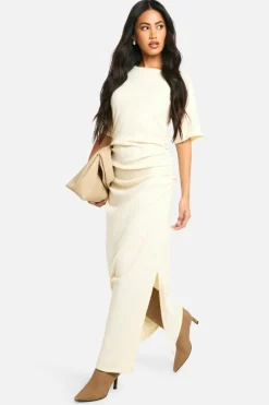 Maxi Dresses*boohoo Brushed Rib Ruched Maxi Dress cream