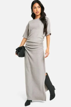 Maxi Dresses*boohoo Brushed Rib Ruched Maxi Dress grey