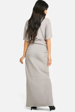 Maxi Dresses*boohoo Brushed Rib Ruched Maxi Dress grey
