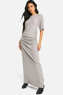 Maxi Dresses*boohoo Brushed Rib Ruched Maxi Dress grey