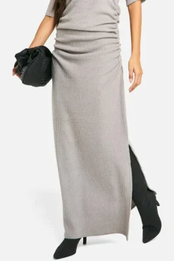 Maxi Dresses*boohoo Brushed Rib Ruched Maxi Dress grey