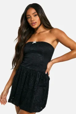 Skater Dresses*boohoo Bubble Hem Lace Mini Dress black