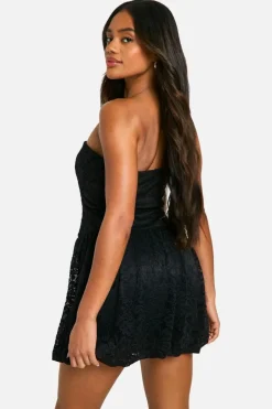 Skater Dresses*boohoo Bubble Hem Lace Mini Dress black