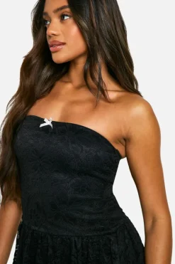 Skater Dresses*boohoo Bubble Hem Lace Mini Dress black