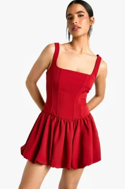 Skater Dresses|Mini Dresses*boohoo Bubble Hem Lace Up Mini Dresss red