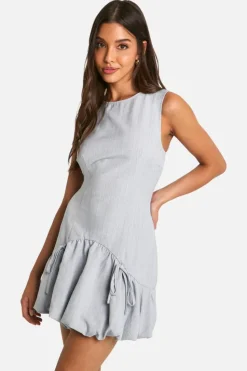 Skater Dresses*boohoo Bubble Hem Pinstripe Tailored Mini Dress grey marl