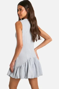 Skater Dresses*boohoo Bubble Hem Pinstripe Tailored Mini Dress grey marl
