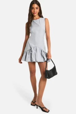 Skater Dresses*boohoo Bubble Hem Pinstripe Tailored Mini Dress grey marl