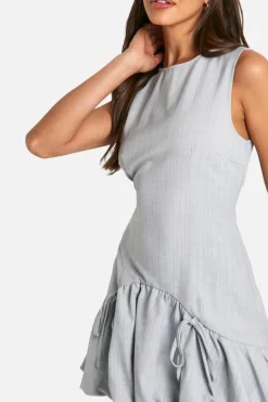Skater Dresses*boohoo Bubble Hem Pinstripe Tailored Mini Dress grey marl