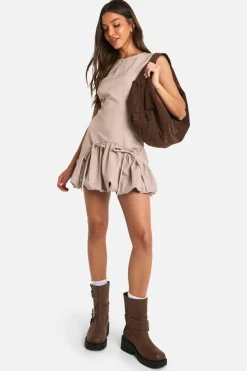 Skater Dresses*boohoo Bubble Hem Pinstripe Tailored Mini Dress brown