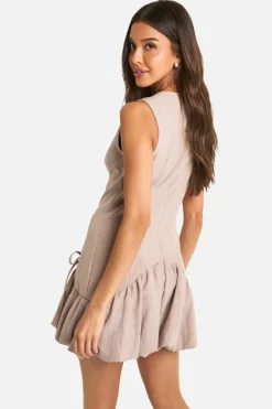 Skater Dresses*boohoo Bubble Hem Pinstripe Tailored Mini Dress brown