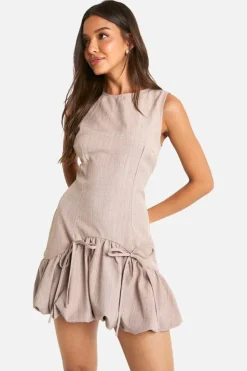 Skater Dresses*boohoo Bubble Hem Pinstripe Tailored Mini Dress brown