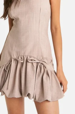 Skater Dresses*boohoo Bubble Hem Pinstripe Tailored Mini Dress brown